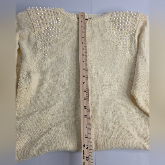 90's Raoul M Butter-Cream Sweater Dress Pearl Accents Angora Silk Vintage Ci1948 - Picture 6 of 13